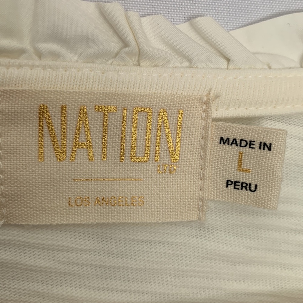 Nation LTD Ivory Gold Edwardian Snap Front Ruffle V-Neck Top Size L | - Picture 8 of 16